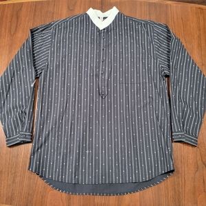 Wah Maker Frontier Pullover Peasant Shirt Banded Collar Black Pin Stripe